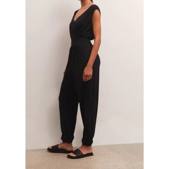 Z Supply Indy Knit Black Sleeveless V-Neck Jumpsuit Size Small - Picture 1 of 4